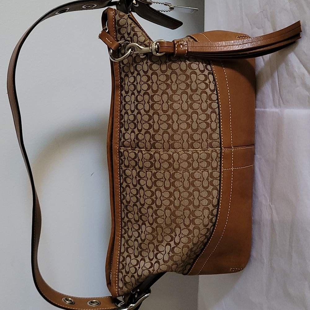 Coach Signature Jacquard and Leather Hobo - Picture 6 of 14